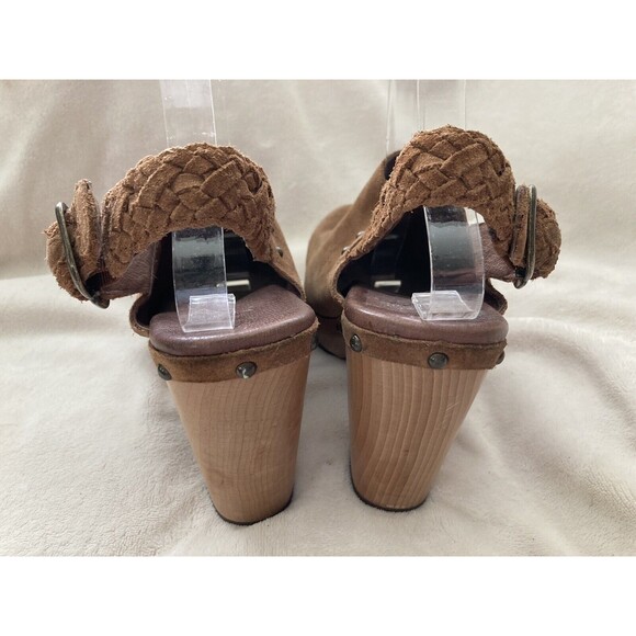 UGG Dafni Suede Clog Braided Strap Shearling Wood Heel 10 - Picture 6 of 14